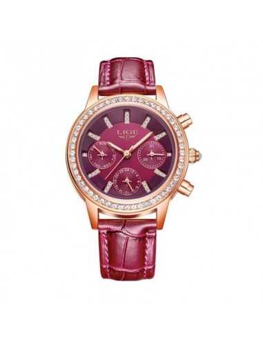 LIGE Diana Cristal - Montre Femme Brillant Cuir Bordeaux s'inspire de l'anatomie humaine