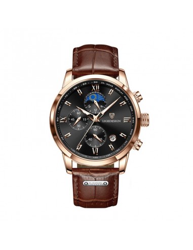 LIGE Design Pro - Montre Homme Chronographe Lune Cuir Marron sur le site 